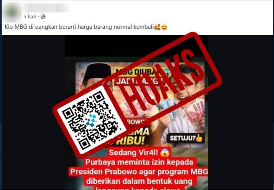 [HOAKS] Penyaluran MBG Diubah Jadi Uang Tunai Rp300.000 Per Bulan