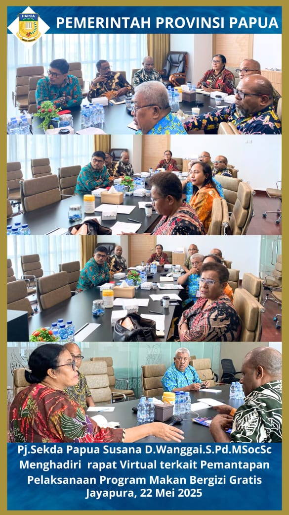 Pj. Sekda Susana D. Wanggai, S.Ps.MSocSc Menghadiri Rapat Virtual terkait Pemantapan Pelaksanaan Program Makanan Bergizi Gratis.