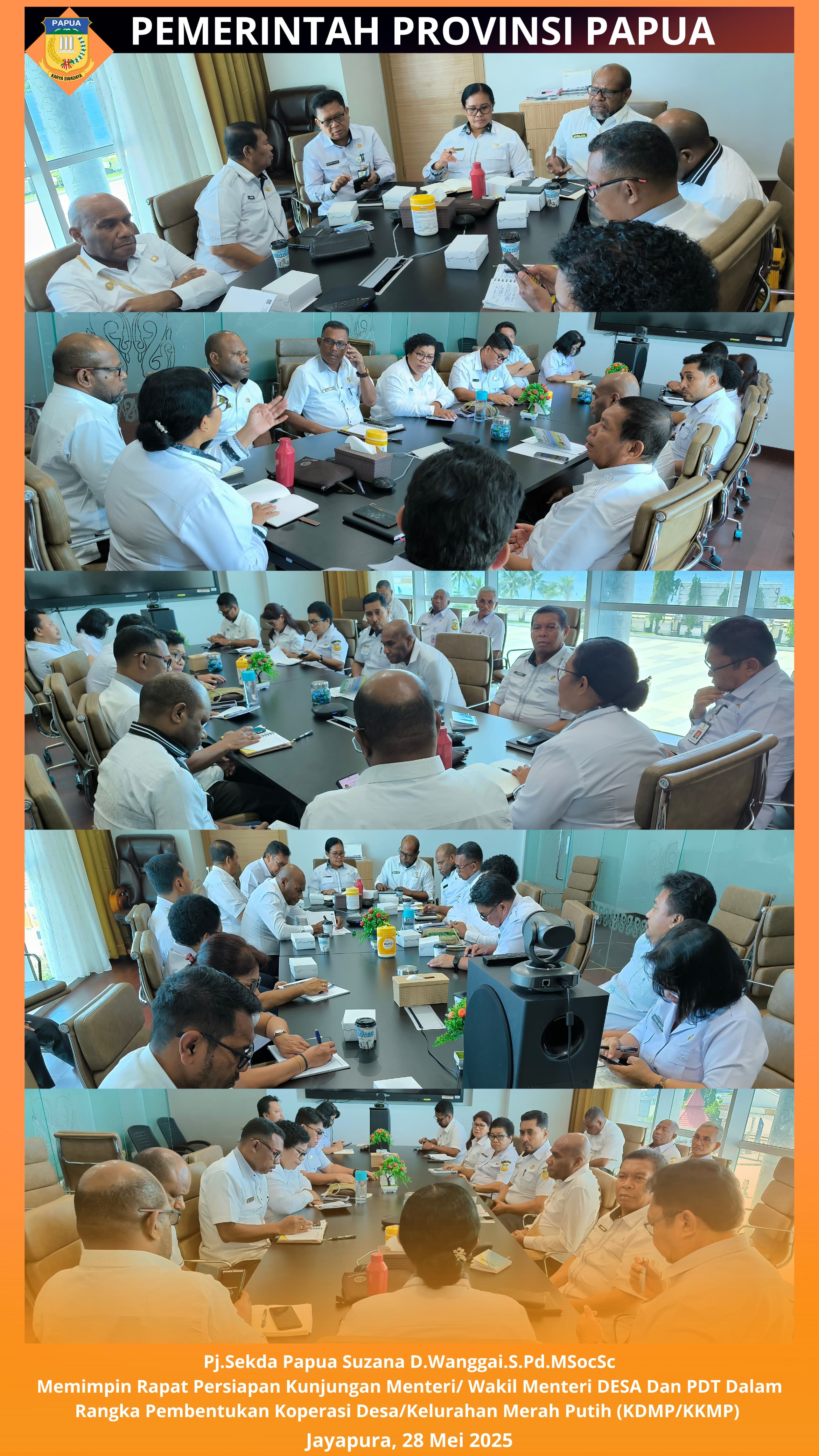 Pj. Sekda Susana D. Wanggai, S.Ps.MSocSc Memimpin Rapat Persiapan Kunjungan Menteri/Wakil Menteri Desa dan PDT Dalam Rangka Pembetukan Koperasi Desa Merah Putih(KDMP)